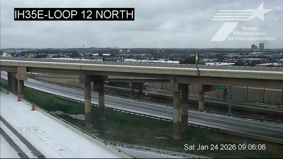Icy roads in the Dallas area on January 24, 2026, amid the Texas winter and ice storm. (Courtesy of TxDOT)