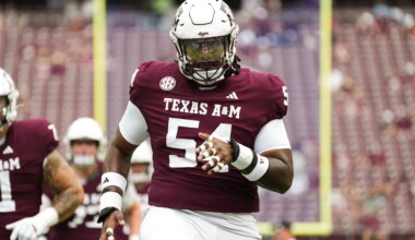 Texas A&M starting center Mark Nabou re-signed with the Aggies