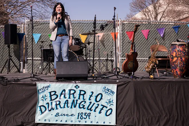 Veronica Carbajal, seen here during an event in Duranguito in February 2023, was among a number of speakers who turned out to oppose the Public Service Board's vote to approve an increase in water rates. Carbajal is an organizer with Sembrando Esperanza, an activist group that has vocally opposed the rate hike.