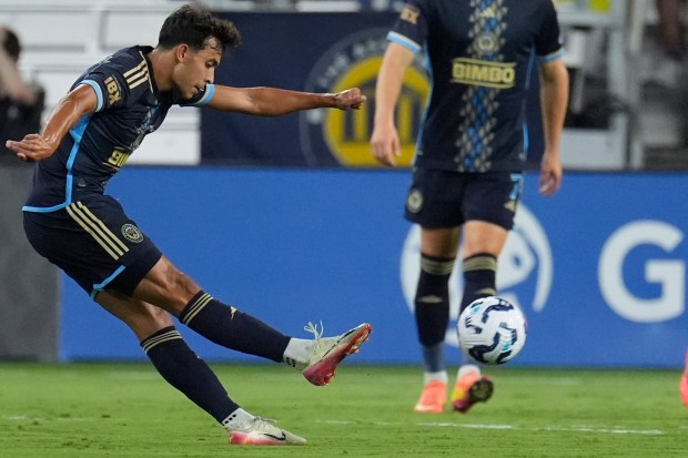 Union midfielder Quinn Sullivan scores a goal during the second half of an U.S. Open Cup semifinal against Nashville on Sept. 16. (AP Photo/George Walker IV)