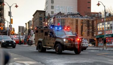 An armored vehicle carrying Venezuelan President Nicolas Maduro and his wife Cilia Flores arrives at Manhattan Federal Court, Monday, Jan. 5, 2026, in New York. (AP Photo/Stefan Jeremiah)