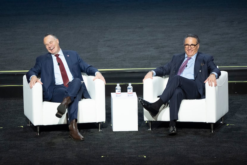 American Petroleum Institute president and CEO Mike Sommers (left) talks with actor Andy...