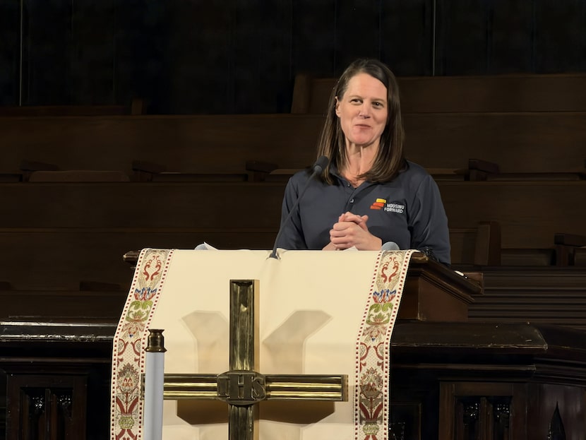 Sarah Kahn, president and CEO of Housing Forward, at the First United Methodist Church...
