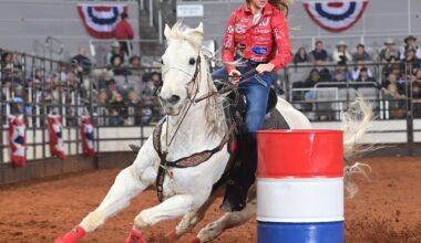Emily Beisel turns a barrel at Fort Worth Rodeo
