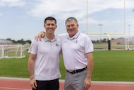 Southlake Carroll football coach Riley Dodge (left) poses for a photo with his father,...