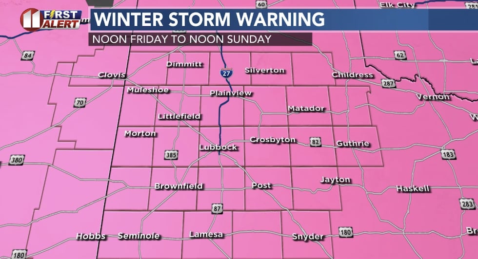 Winter storm warning for Lubbock and the South Plains Friday through Sunday.