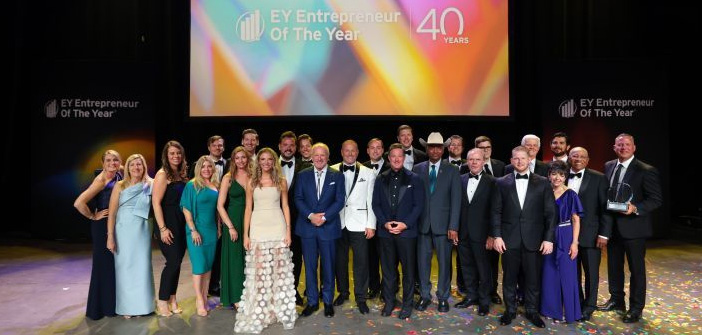 The 2025 Southwest winners and stakeholders gather on stage at the EY Entrepreneur of the Year awards last weekend. [Photo via Dennis Cail]