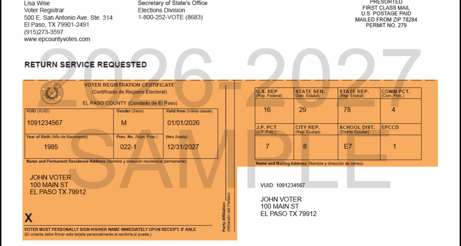 El Paso County mails new voter registration certificates