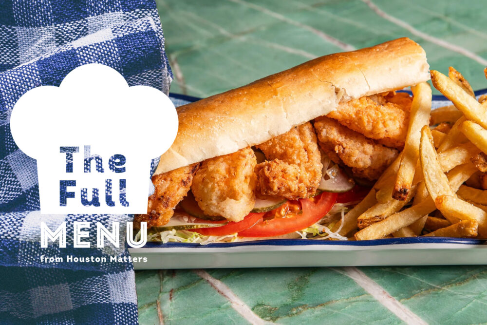 Photo of a shrimp po-boy and fries