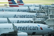 American Airlines planes are seen at the gates of Terminal C at DFW Airport on Thursday,...
