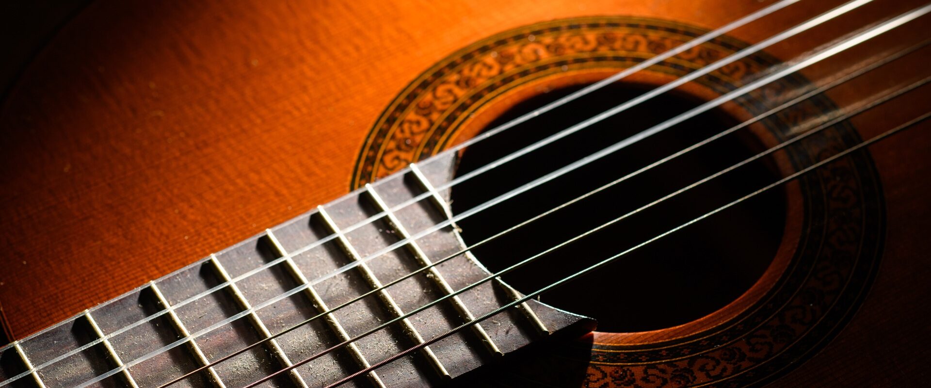 Close-up of a classical guitar body