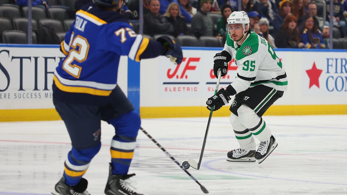 Stars beat Blues 4-3 after surviving late comeback – NBC 5 Dallas-Fort Worth