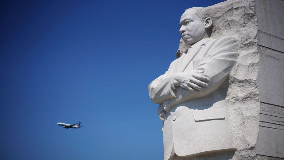 The Stone of Hope statue is seen at the Martin Luther King Junior Memorial in Washington, DC on July 2, 2018. (Photo by MANDEL NGAN/AFP via Getty Images)