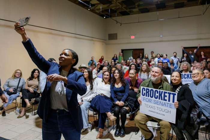 In Senate Democratic primary, Crockett steps up appeals to Latinos with ICE facility visit, South Texas rally