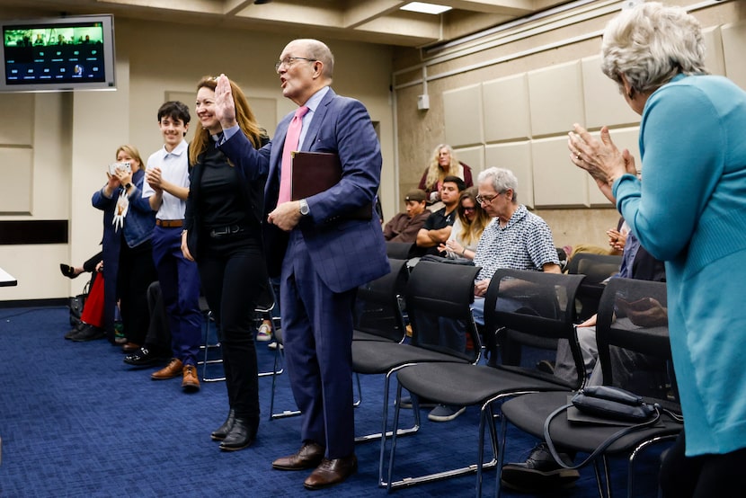 The Rev. Rachel Griffin-Allison of Oak Lawn United Methodist Church (center left) and John...