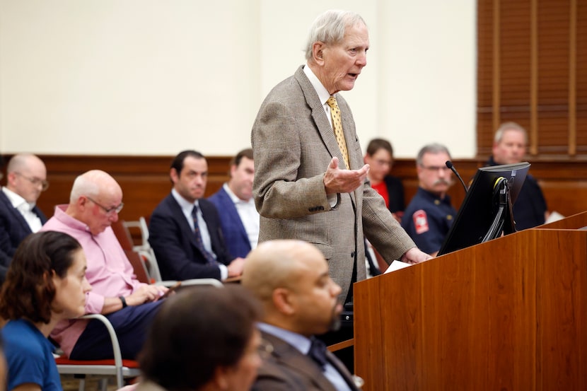 During an open council meeting, DART creator Walt Humann urges the University Park City...