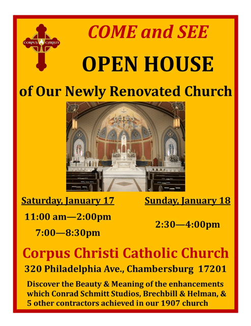 Corpus Christi Catholic Church Announces Open House for Newly Renovated Church