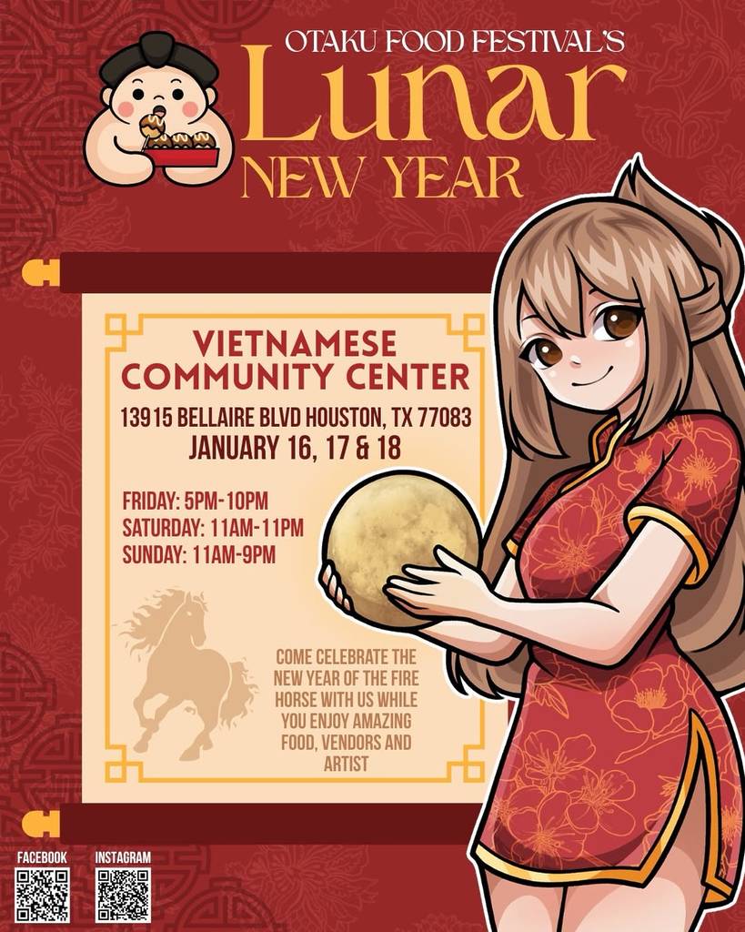 Graphic shows the details of the Otaku Food Festival Lunar New Year in Houston.