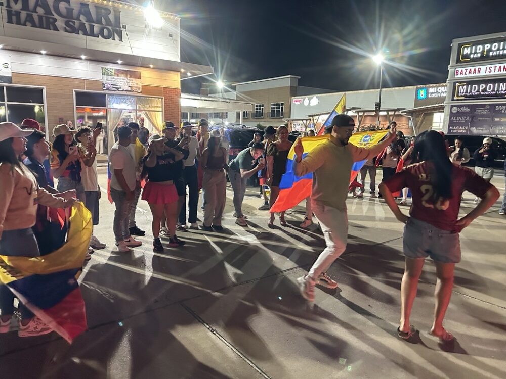 Venezuelan immigrants gather in Katy to celebrate the U.S. overthrow of Venezuelan President Nicolás Maduro.