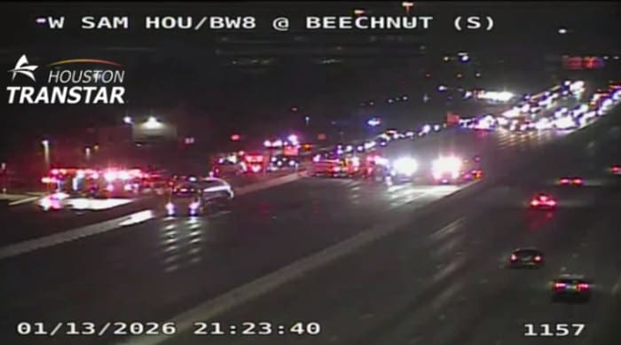 Northbound lanes of Beltway 8 at Bellaire Blvd shut down as hazmat crew responds to 18-wheeler fire