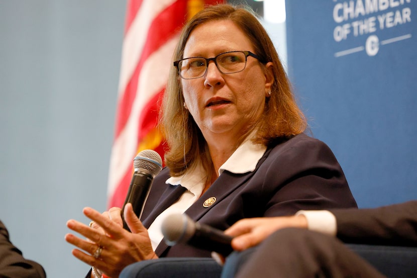 U.S. Rep. Julie Johnson speaks during the Congressional Forum at JW Marriott Dallas Arts...