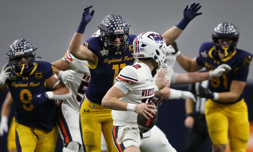 Frisco Wakeland quarterback Jayden Maples (12), found himself in a defenseless position as...