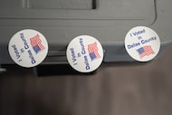 "I voted" stickers at the Dallas county elections training/warehouse facility in Dallas,...