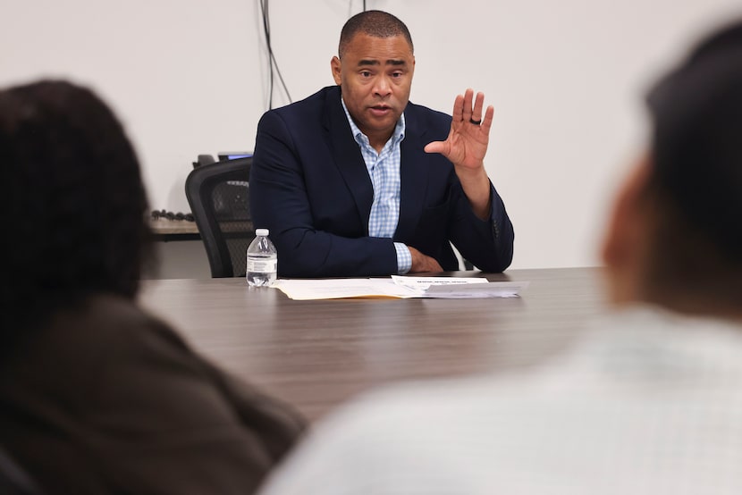 U.S. Rep. Marc Veasey interacts with community members in a voting rights event, on Friday,...