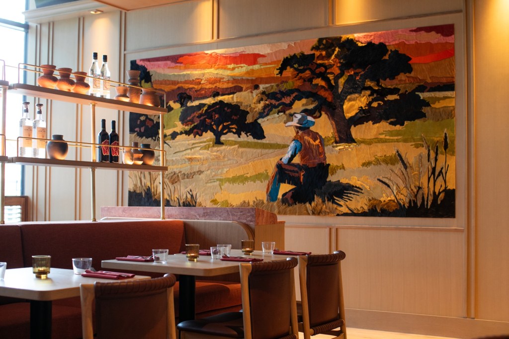 custom cowhide wall installation by Texas-based artist Kyle Bunting.