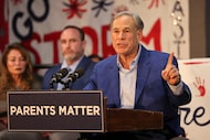 Gov. Greg Abbott speaks during a "Parent Empowerment Night" on Tuesday, Feb. 4, 2025, at...