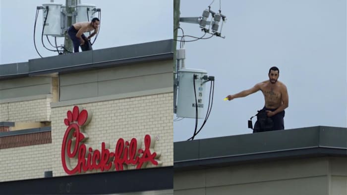 Houston Chick-fil-A restaurant evacuated after man holding bladed objects refuses to come off roof