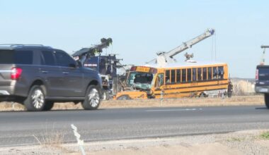 School bus crash on Loop 410 at Old Pearsall Road on Tuesday, Jan. 27, 2026. (Spectrum News 1)