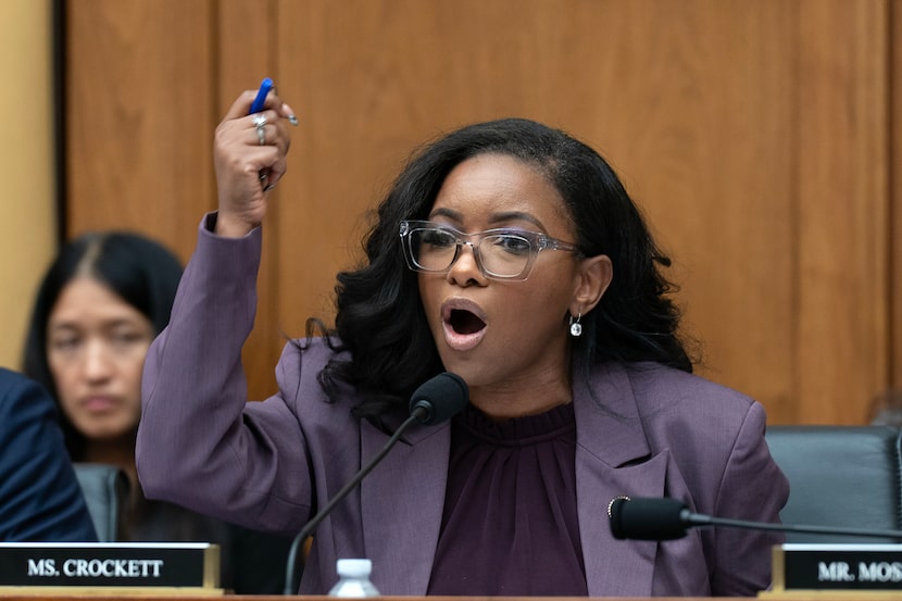 Rep. Jasmine Crockett, D-Texas, speaks during a hearing to investigate the remaining...