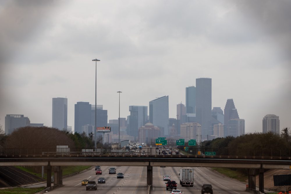Houston Skyline as seen from the Waco Street bridge in east Houston. February 4, 2020