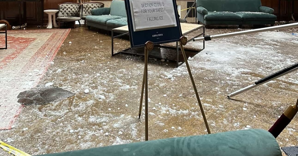 The Adolphus takes a hit from ice, snow when Dallas hotel’s glass atrium shatters