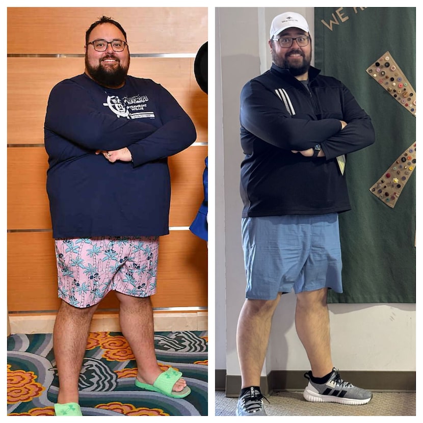 A picture of Chris Alsip before and after his 130-pound weight loss, 96 pounds of which have...