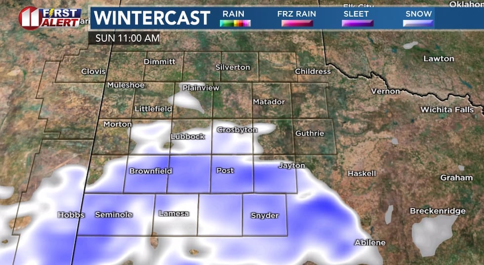 Computer model projection late Sunday morning