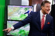 WFAA-TV chief meteorologist Pete Delkus leads his 5 p.m. weather forecast at WFAA studio, on...