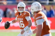 Texas quarterback Arch Manning (16) looks for a receiver during the first half of the Citrus...