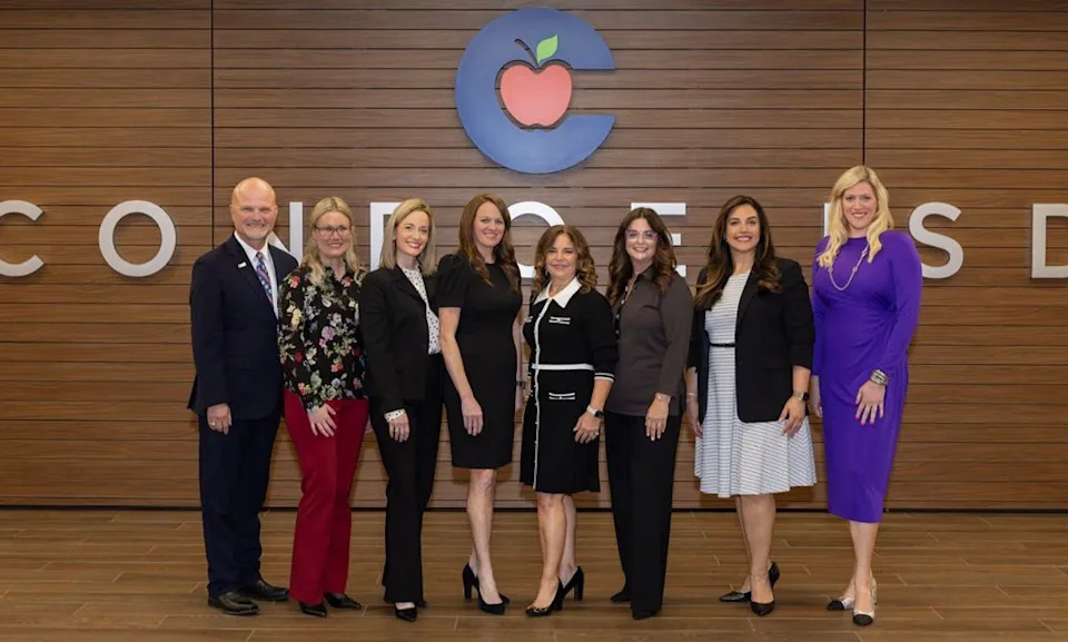 Conroe Independent School District Superintendent David Vinson, left, is pictured with the members of the school board. (Facebook)
