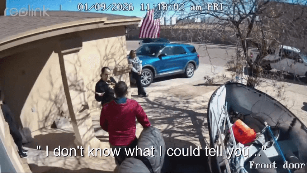 Surveillance footage of Desertaire elementary's principal telling parents "I don't know what to tell you after 8-year-old son with autism leaves campus unnoticed." (Credit: Moises Sosa)