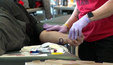 Preparing to donate blood at the 'Never Forget' blood drive on Thursday. (Spectrum News 1/Dan Reidy)