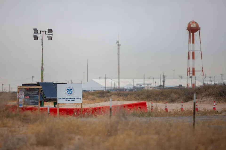 The entrance to Trump administration's sprawling Camp East Montana ICE detention center in El Paso, Texas on Jan. 7, 2026.