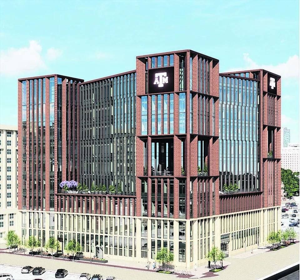 An artist's rendering of Texas A&M-Fort Worth's future Law and Education Building in downtown. The eight-story building will be one of five on the new campus.