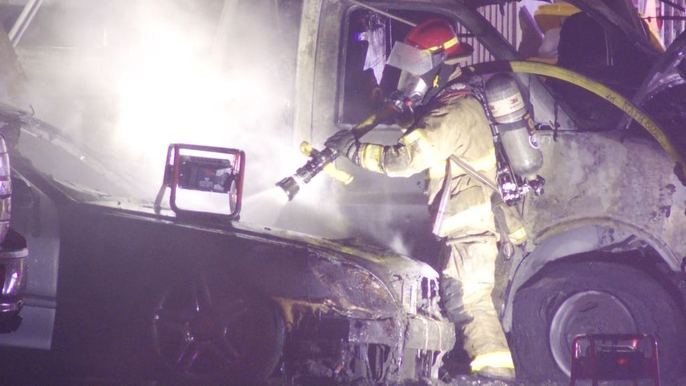 El Paso Fire Department is seen extinguishing a fire in a second vehicle. (Courtesy: KFOX14/ARC El Paso){p}{/p}