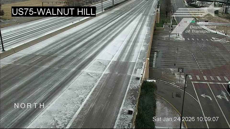 Icy roads in the Dallas area on January 24, 2026, amid the Texas winter and ice storm. (Courtesy of TxDOT)