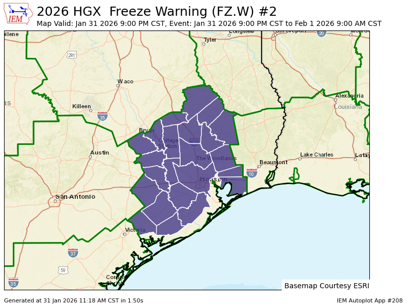 Houston weather: Freeze Warning starting Saturday night