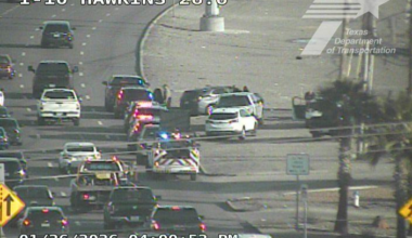 Emergency personnel shut down lane of Gateway East at Hawkins