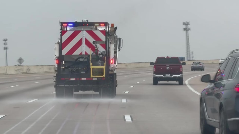 A Texas Department of Transportation brine truck treats a highway in Houston, Texas, on Jan. 23, 2024.A Texas Department of Transportation brine truck treats a highway in Houston, Texas, on Jan. 23, 2024.