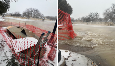 Crews work to repair large water main break in below freezing temperatures in North Texas city